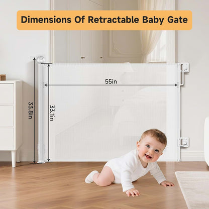 Libodun Retractable Baby Gate, 55 Inch Wide Mesh Gate