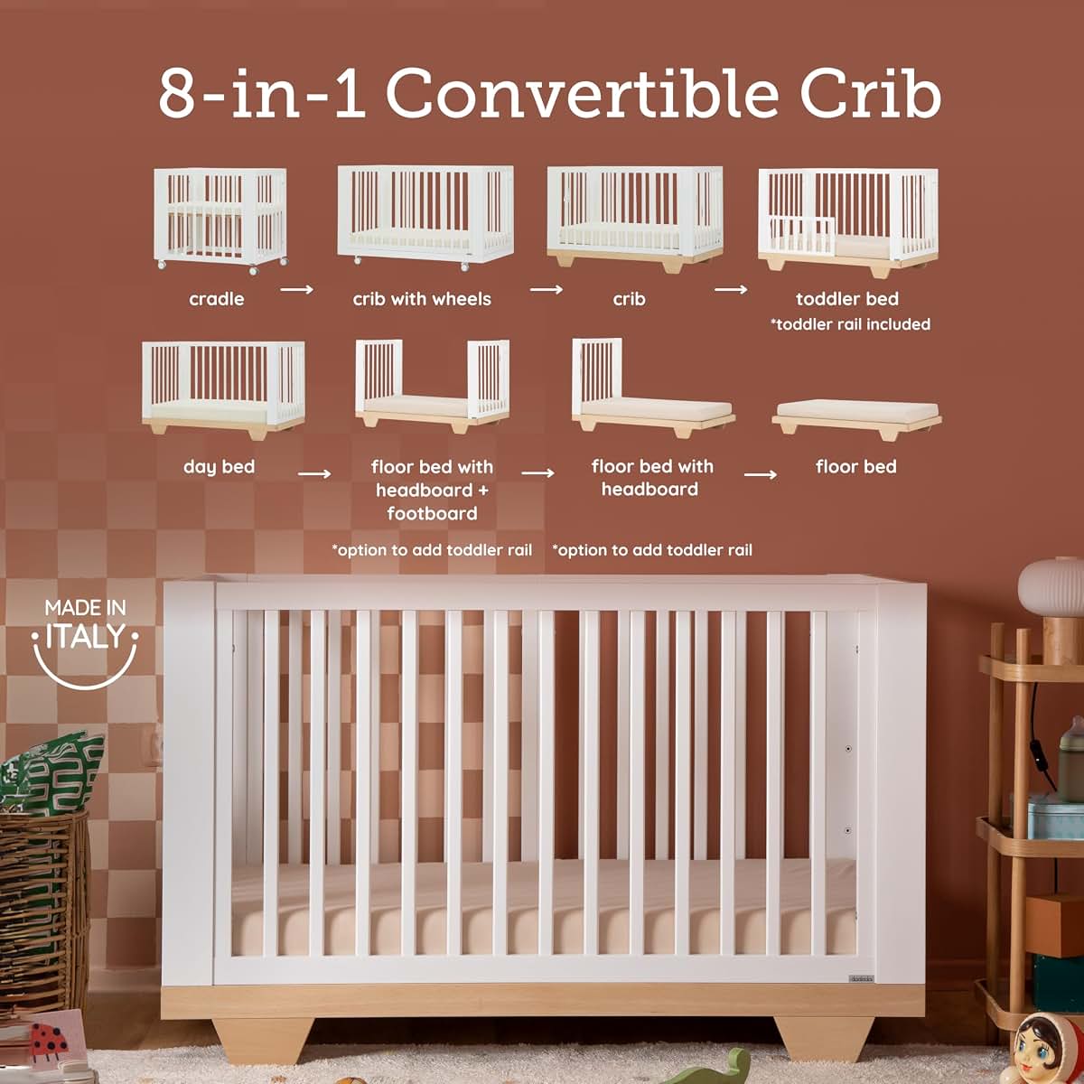 Dadada Baby Spirit 8-in-1 Convertible Crib in Beechwood