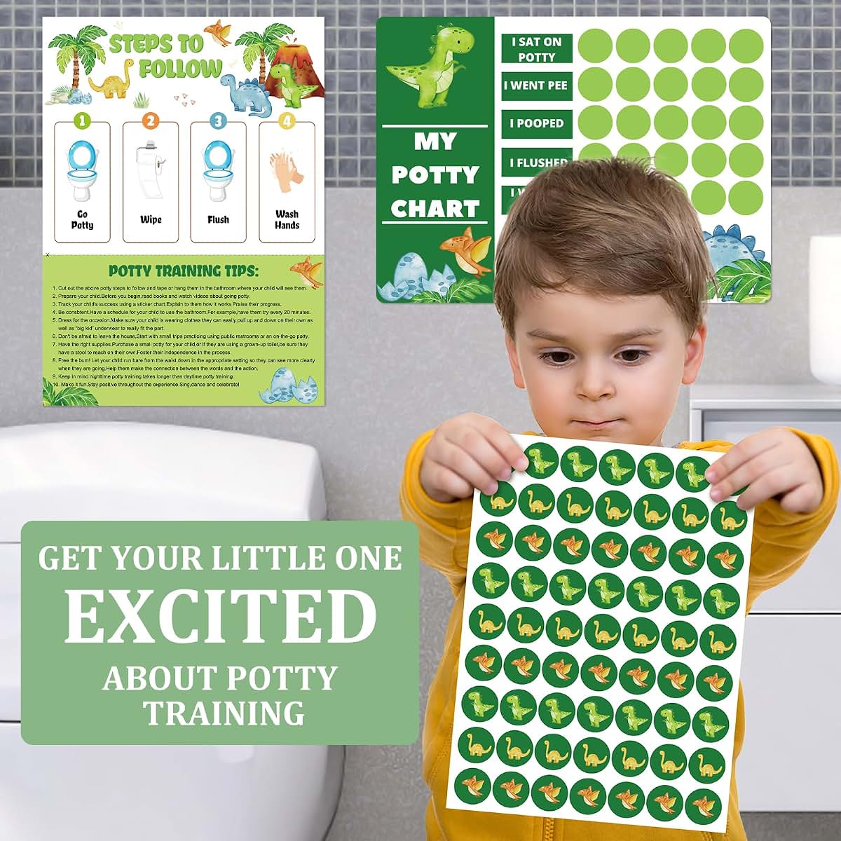 shouqiuzhonglv Potty Training Chart for Toddler - Dinosaur Potty Training Sticker Chart for Girls Boys Potty with