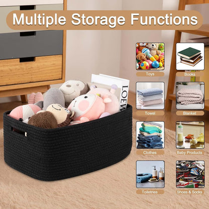 OIASKET Large Woven Rope Storage Basket 2 Pack Black