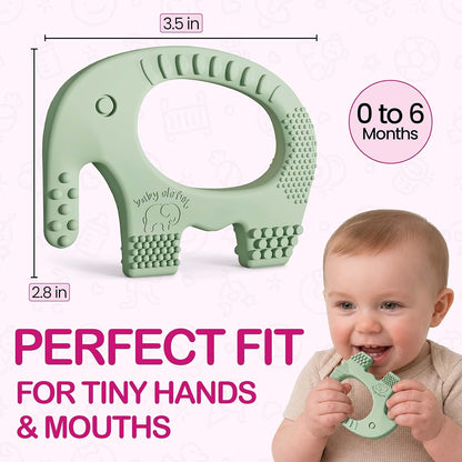 Baby Elefun Silicone Teething Toy In Olive