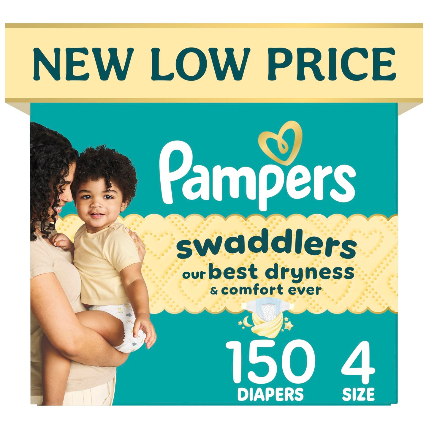 Pampers Swaddlers Diapers, Size 4 (15-34 lbs), 150 Count, Hypoallergenic, Absorbent, Keeps Baby Dry and Comfortable, Skin Safe Disposable Baby Diaper