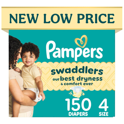 Pampers Swaddlers Diapers, Size 4 (15-34 lbs), 150 Count, Hypoallergenic, Absorbent, Keeps Baby Dry and Comfortable, Skin Safe Disposable Baby Diaper