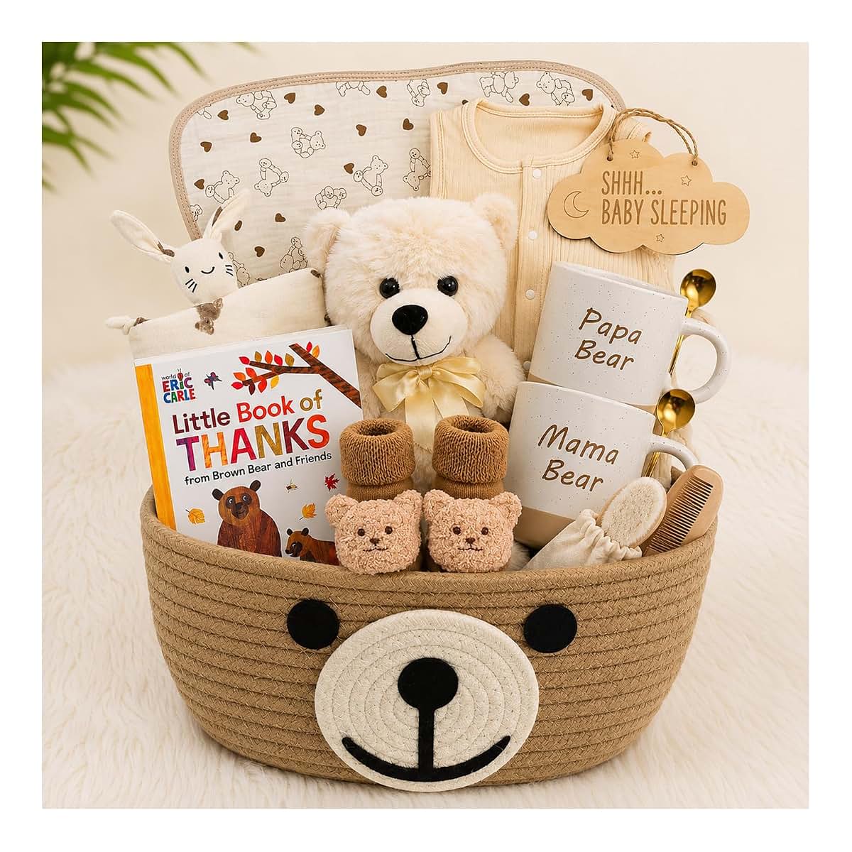 Beyond The Box Bear Theme Newborn Gift Basket With Parent Mugs