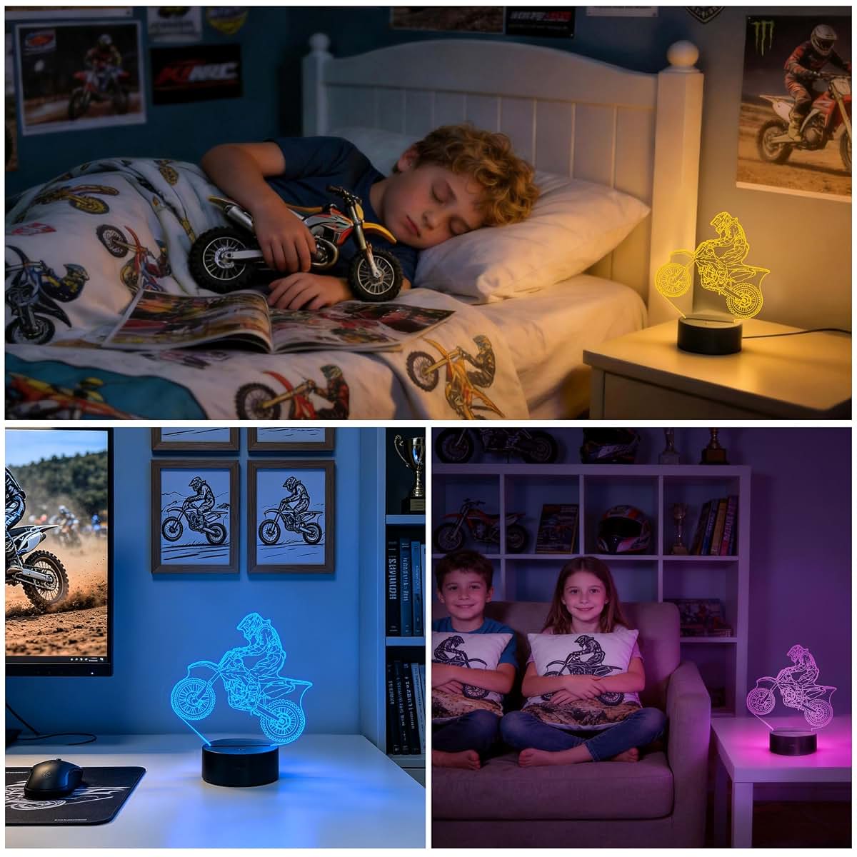 FULLOSUN Motocross 3D Night Light for Kids with Remote Control