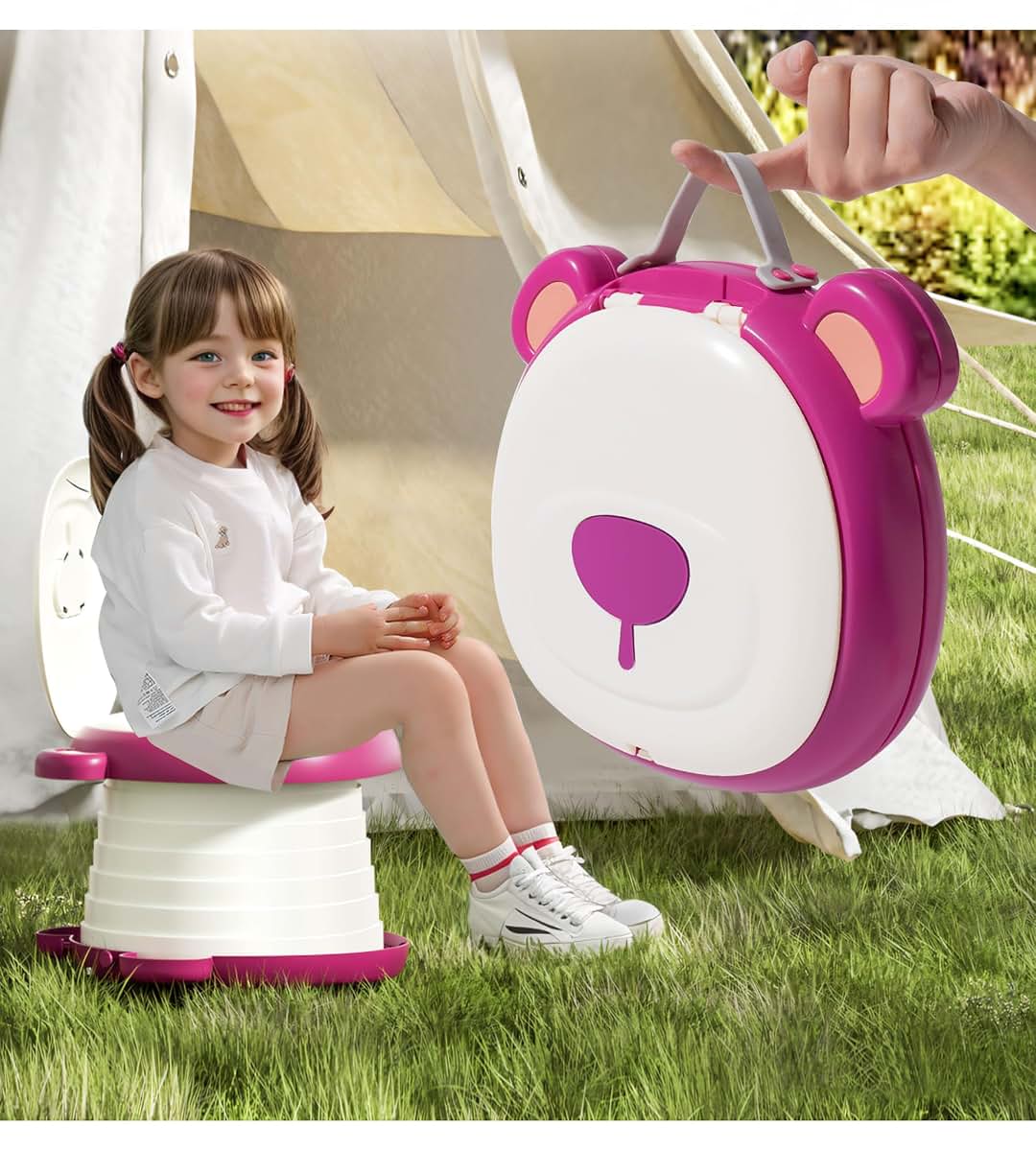 AKIMRABY Travel Potty Seat for Toddler, Foldable Portable Toilet Seat with Liners and Absorbent Pads