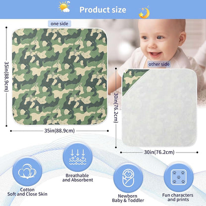 Pigsaly Dark Green Camo Print Hooded Baby Towel, Cotton, 35 x 35 in