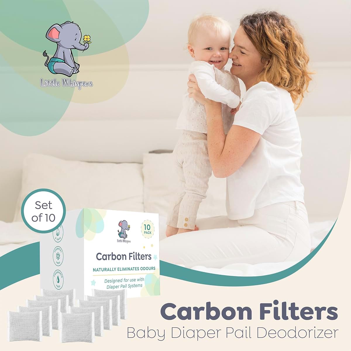 LittleWhispers Diaper Pail Odor Absorber - 10 Pack