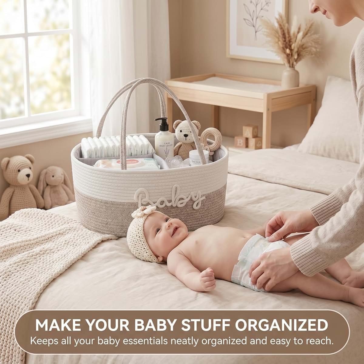 WeaveDeco Baby Diaper Caddy Organizer Cotton Rope
