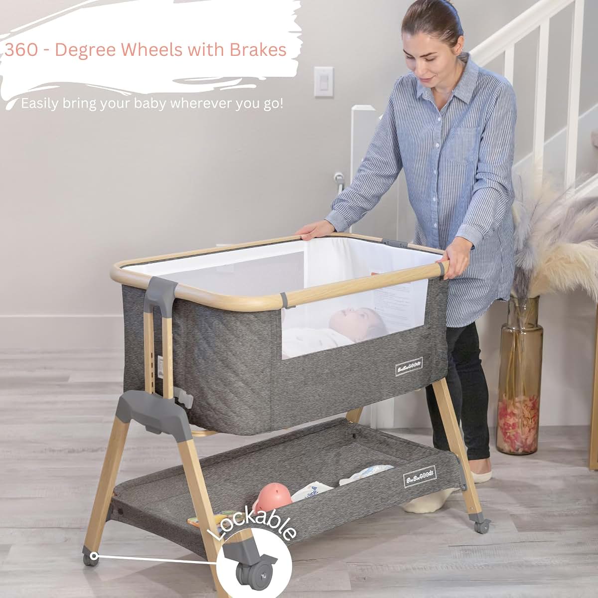 BaeBae Goods 3 In 1 Baby Bassinet With Wheels And Adjustable Height (photo 4)