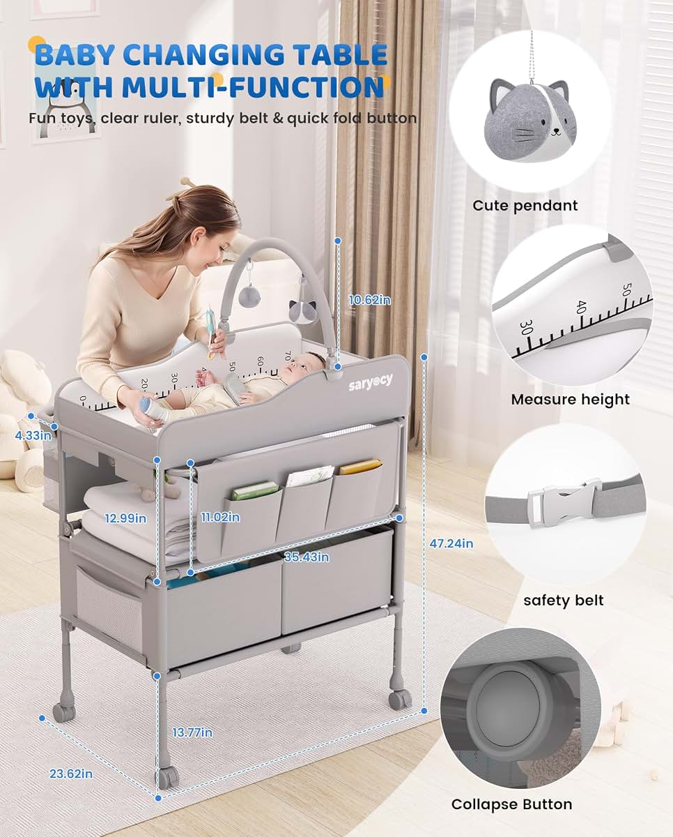 Saryocy Baby Changing Table with Adjustable Height and Storage Drawers