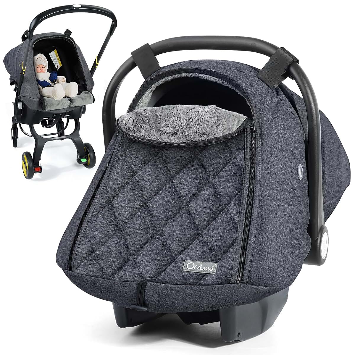 Orzbow Winter Car Seat Cover With Zipper Access, Dark Grey