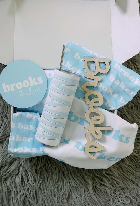 Girls Love A Monogram Personalized Baby Gift Set - Luxury 7-Piece Welcome Bundle with Custom Monogrammed Ultra-Soft