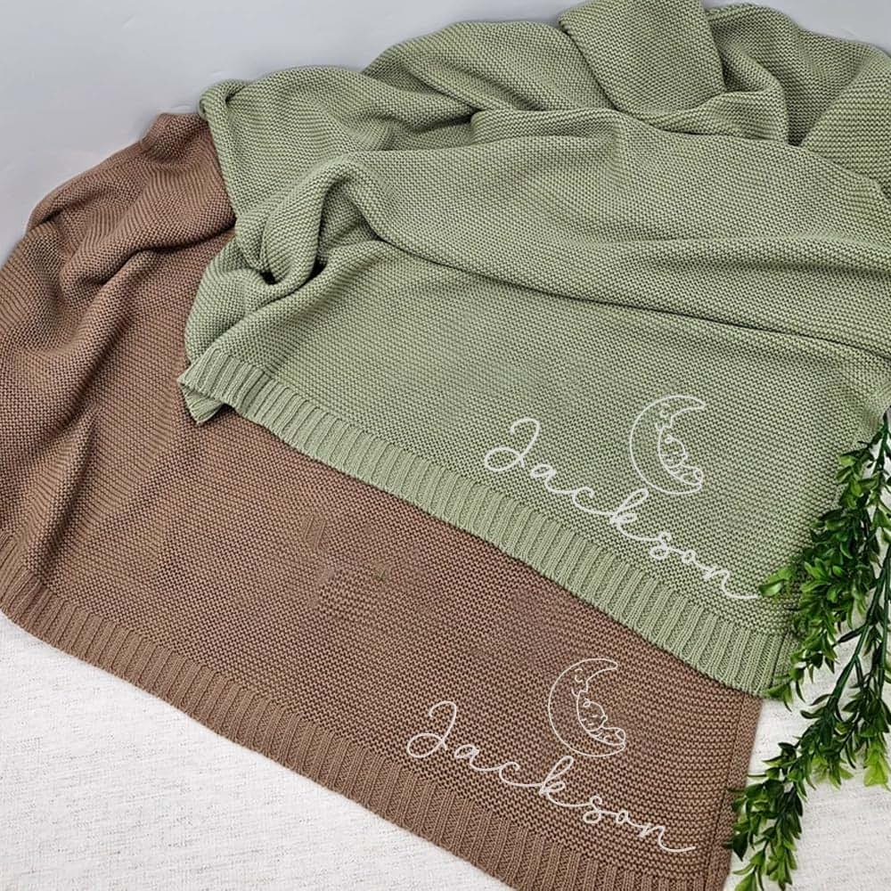 Noni Soft Cotton Knit Baby Blanket, Personalized with Embroidered Name, 40x30 Inch, Newborn Baby Gift