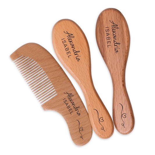 Personalized Favors Wooden Baby Brush and Comb Set with Custom Engraving