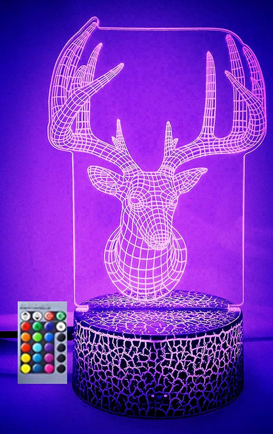 Jinnwell 3D Deer Night Light Lamp Illusion Night Light 16 Color Changing Table Desk Decoration Lamps Gift Acrylic Flat