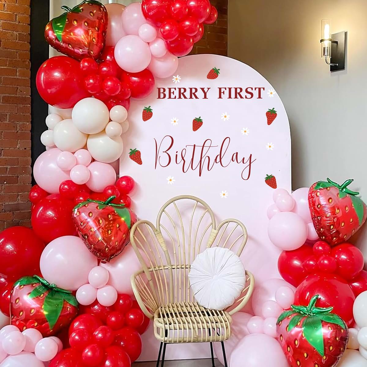 Strawberry First Birthday Backdrop Wall Sticker | Pink Party Decor