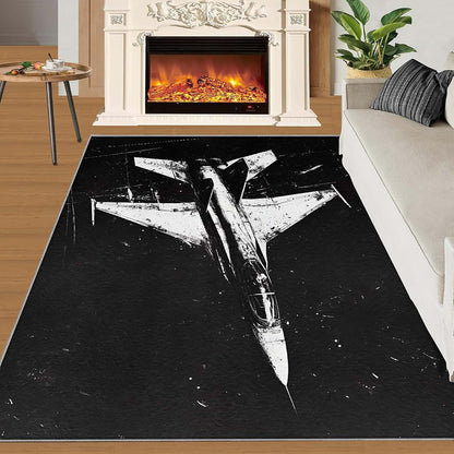HYGIUID Fighter Rug for Kids Room, Abstract Airplane Rug - 5x6, Vintage Military Painting Bedroom Rugs, Washable & Non