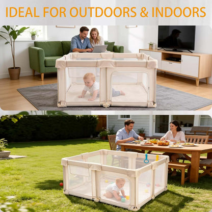 Tomboss Foldable Baby Playpen with Breathable Mesh Sides