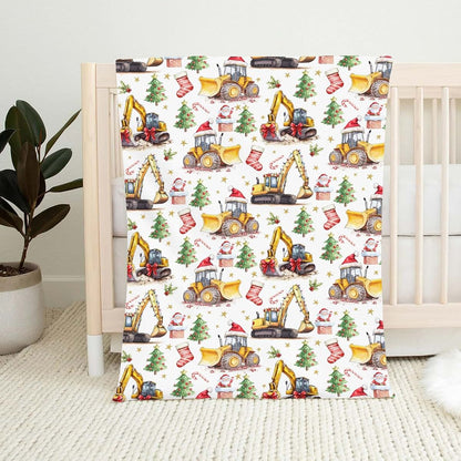 Wicbfdfv Cute Christmas Construction Trucks Santa Pine Trees Baby Boy Girl Blankets Vintage Digger Vehicles Candy Gift