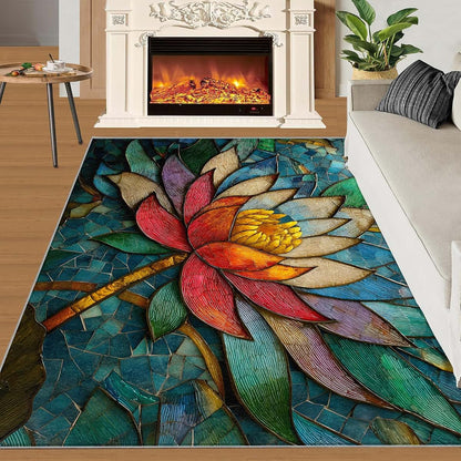 HYGIUID Floral Relief Area Rug 5x6 - Low Pile Rectangular Floor Decor (photo 2)