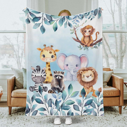 SqtmuHLuo Safari Jungle Animals Baby Blanket Boys Girls Gift Safari Giraffe Elephant Zebra Flannel Plush Nursery Bed