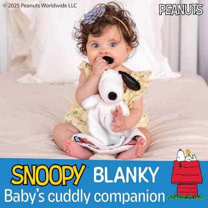 Kids Preferred Peanuts Snoopy Baby Blanket - Ultra Soft, Striped Details, Snoopy Lovey, Satin Accents, Ages 0 Months