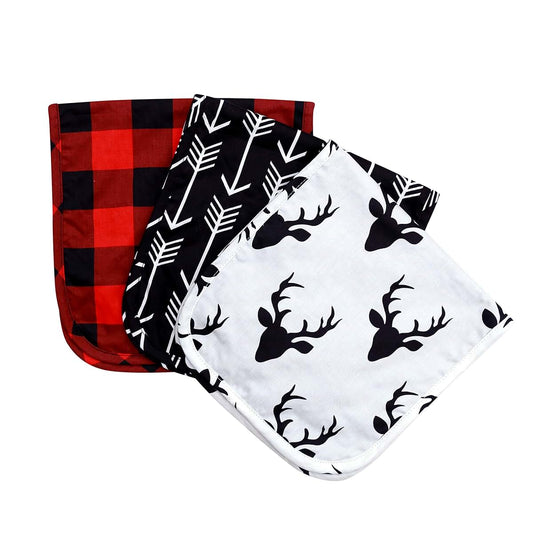 JLIKA Burp Cloths boy Girl - Cotton Minky Baby Burp Cloth - Woodland Nursery Decor for Boys (Buffalo Plaid Woodland