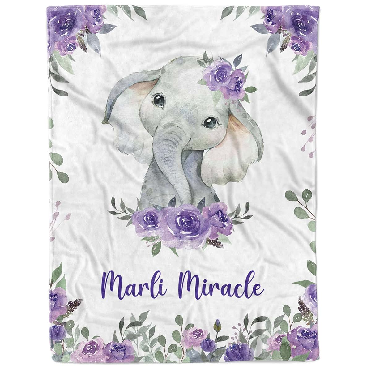 Arteaga Personalized Baby Blanket for Girls - Purple Elephant Design