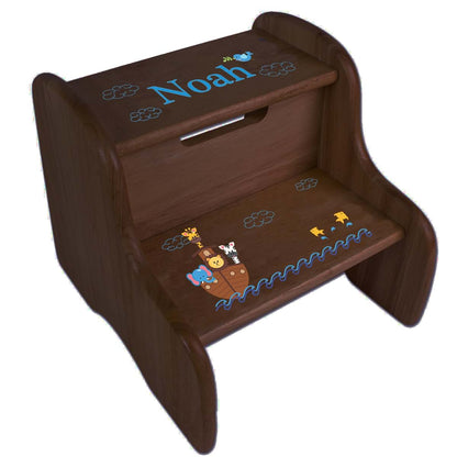 My Bambino Personalized Kids Step Stool | Noahs Ark Espresso Two Step Stool | Custom Name Toddler Bathroom & Kitchen