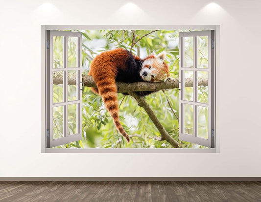 West Mountain Red Panda Wall Decal Art Decor 3D Window Animal Sticker Mural Kids Room Custom Gift BL183 (22"W x 16"H)
