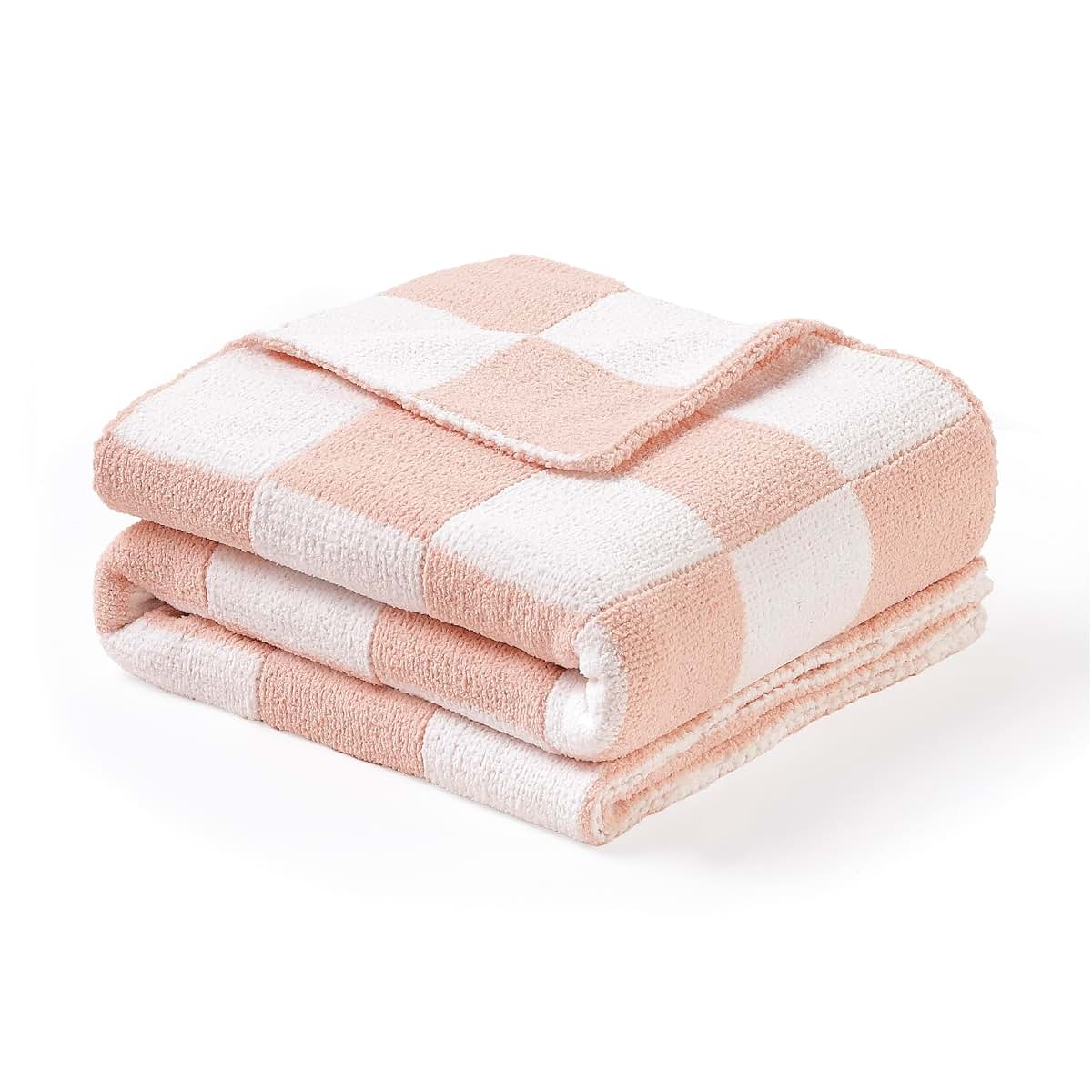 Checked Pink Chenille Baby Blanket for Newborns and Infants