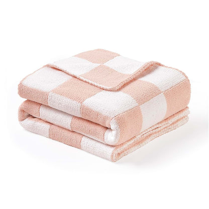 Checked Pink Chenille Baby Blanket for Newborns and Infants