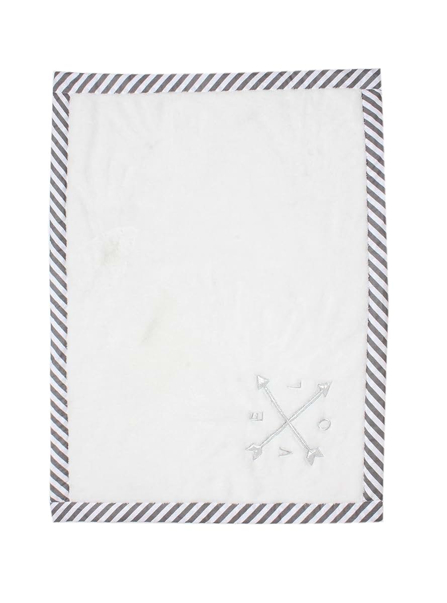 Bacati Love Unisex Arrows Embroidered Plush Blanket, Silver/Grey