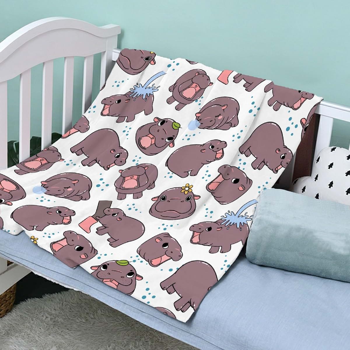 HORSESBLANKET Cute Hippo Blanket Gifts for Girls Boys, Ultra Soft Cozy Cute Hippo Blanket for Boys Girls Bedding Crib (photo 3)