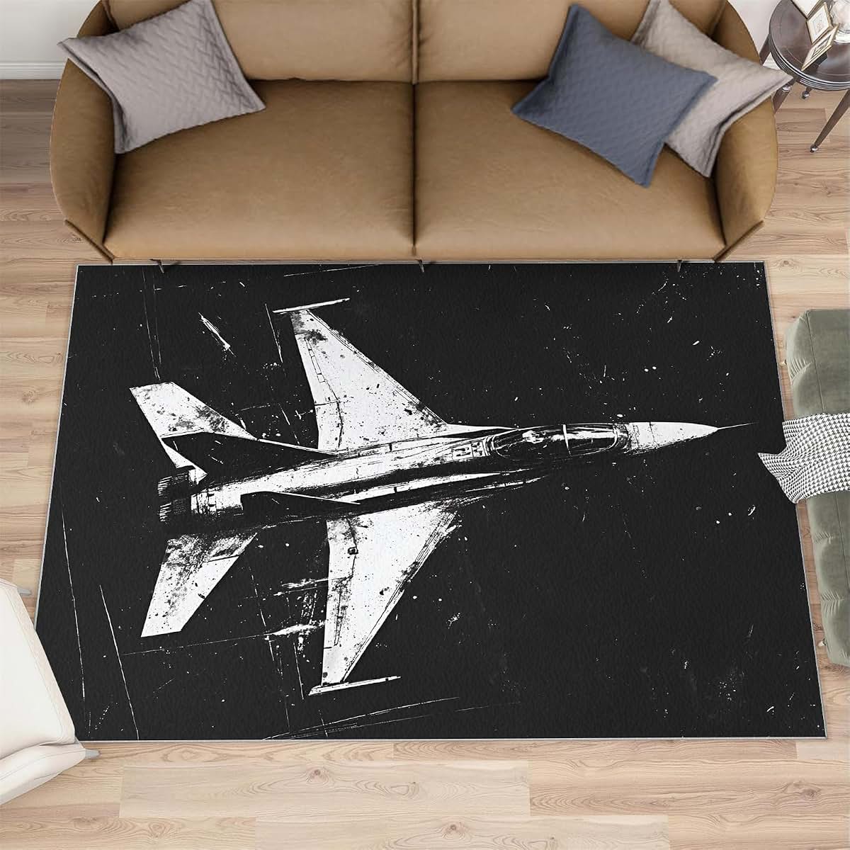 HYGIUID Fighter Rug for Kids Room, Abstract Airplane Rug - 5x6, Vintage Military Painting Bedroom Rugs, Washable & Non
