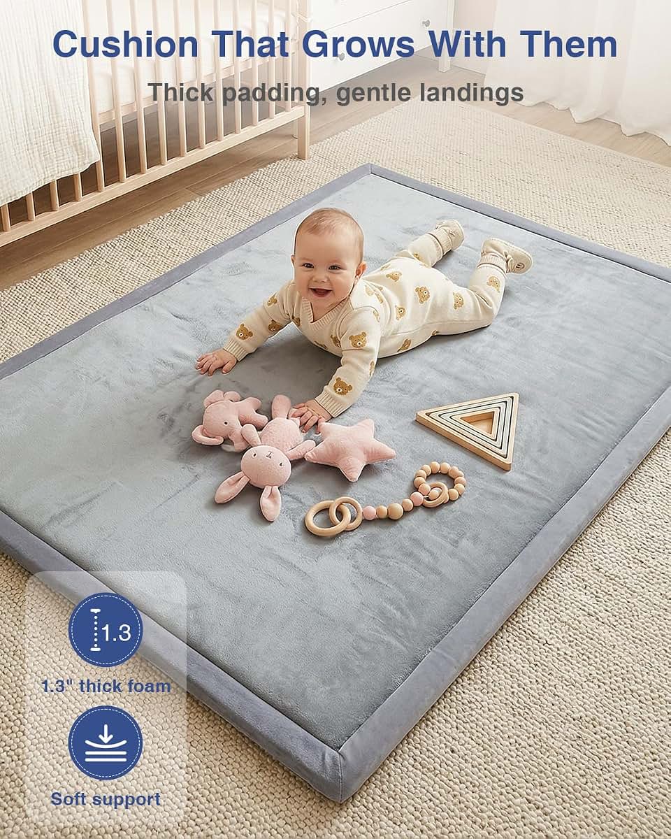 SEPARO Baby Play Mat, 1.3 Inch Thick 50x50 Non-Slip Grey
