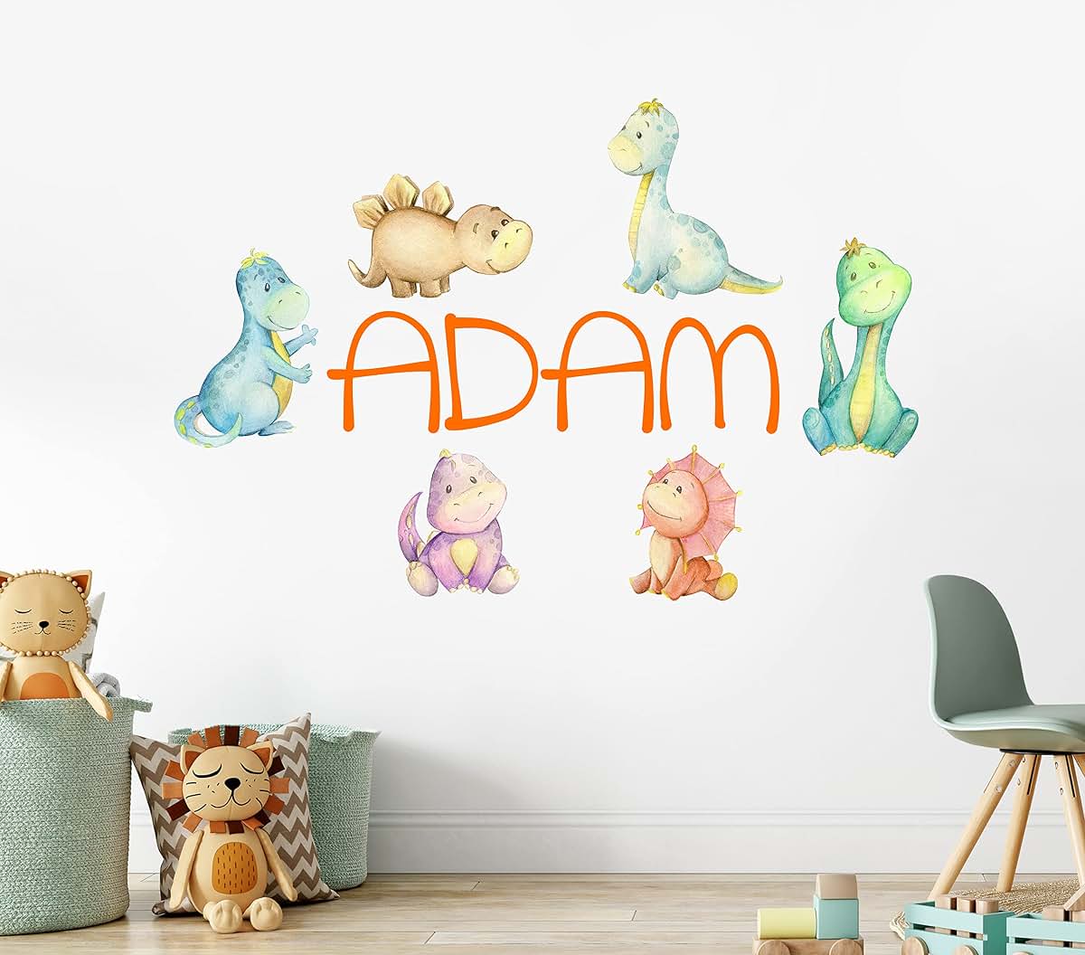 Decalzone Inc Dinosaur Wall Decal - Personalized Name Watercolor Dinosaurs Art Vinyl Wall Decal Decoration