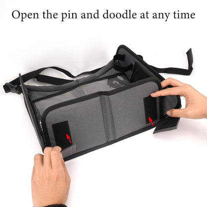 ReignSword Portable Car Seat Tray for Travel, Foldable Drawing Board with Pockets