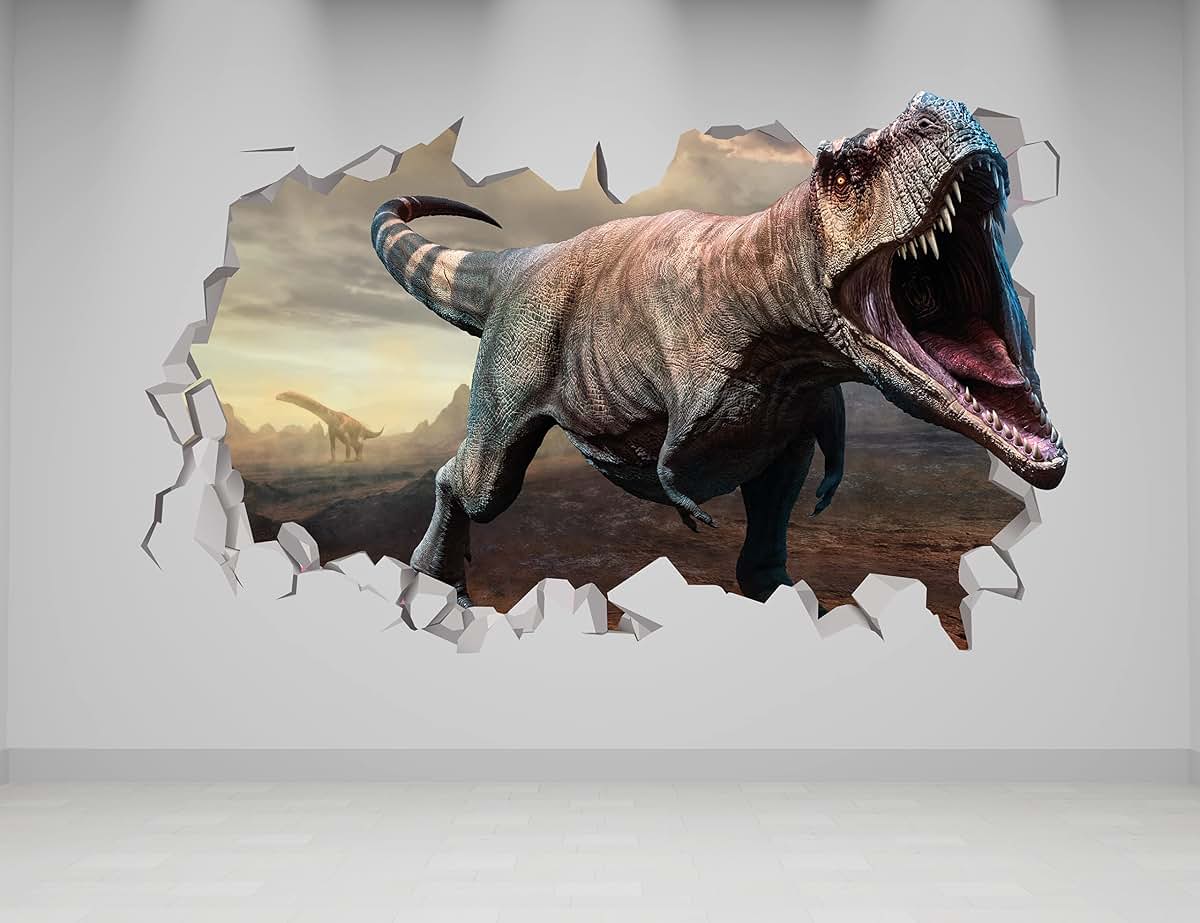 AdesiivoStudio 3D Dinosaur Attack Wall Decal Smashed Wall Decor (photo 2)