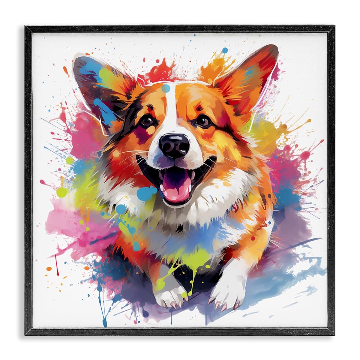 Stupell Industries Happy Corgi Modern Splatter Framed Print