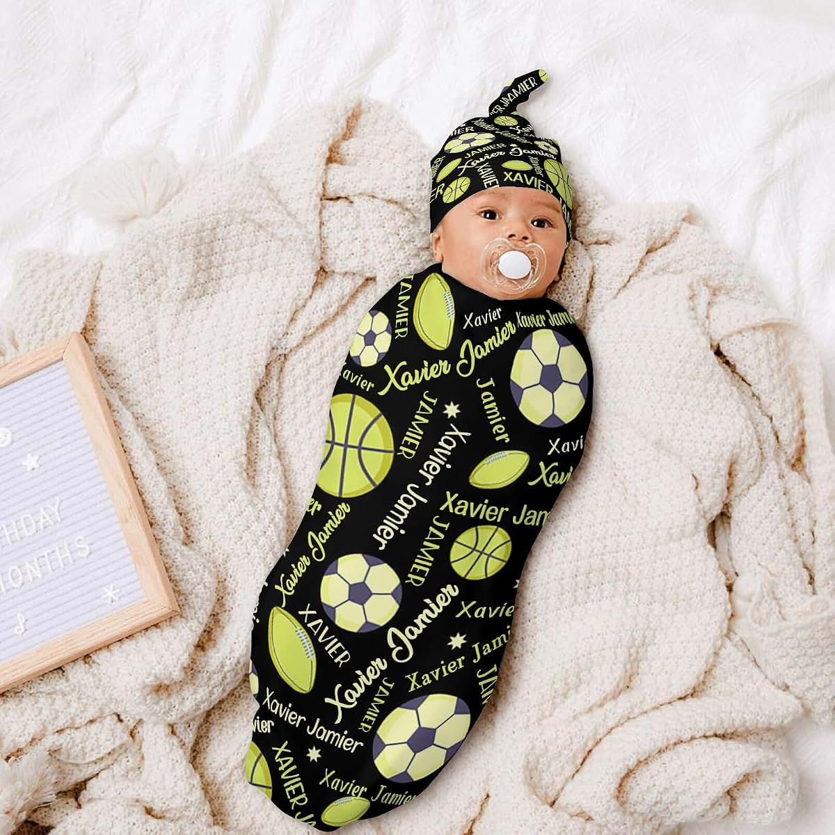 LiSoAkWE Basketball Soccer Sport Baby Receiving Blanket Custom Gifts for Girls Boys,Personalized Swaddle Blanket,Custom (photo 4)