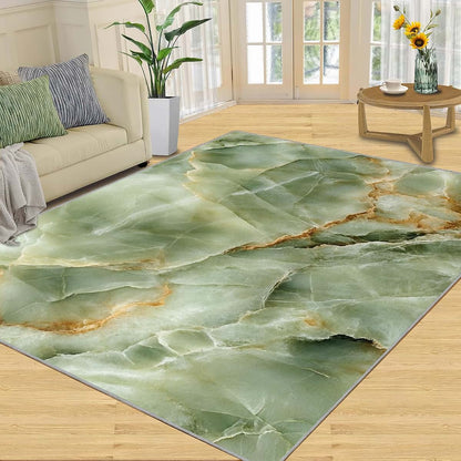 HYGIUID Modern Luxury Marble Area Rugs 4x5 - Stone Textured Marbling Rug for Entryway, Abstract Green Marble Washable