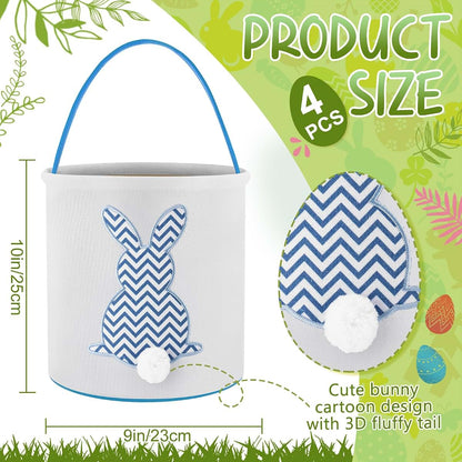 Honeydak 4 Pcs Bunny Easter Basket for Kids Canvas Egg Hunt Bag with Handle Pastel Stripe