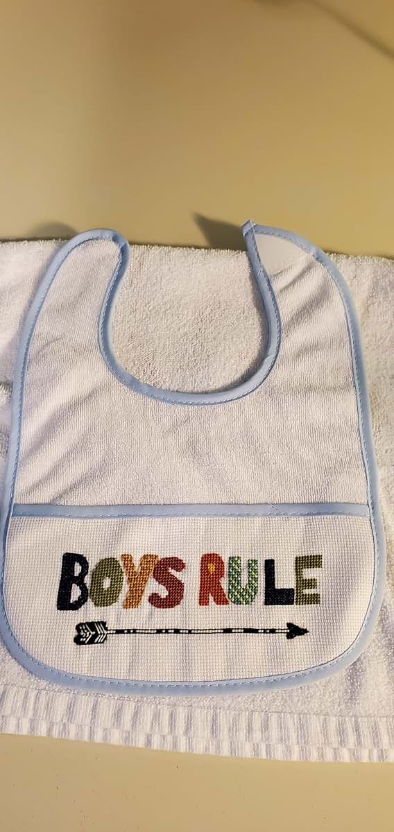 Max Stitch Design 5pcs Cotton Cross Stitch Bib In White And Blue