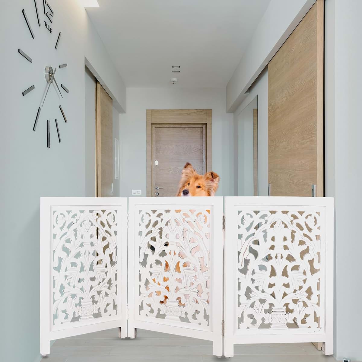 Homebia Designs Wooden Pet Gate - Foldable 3 Panel Dog Barrier