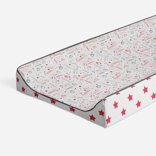 Bacati Baseball Red And Grey Muslin Quilted Changing Pad Cover