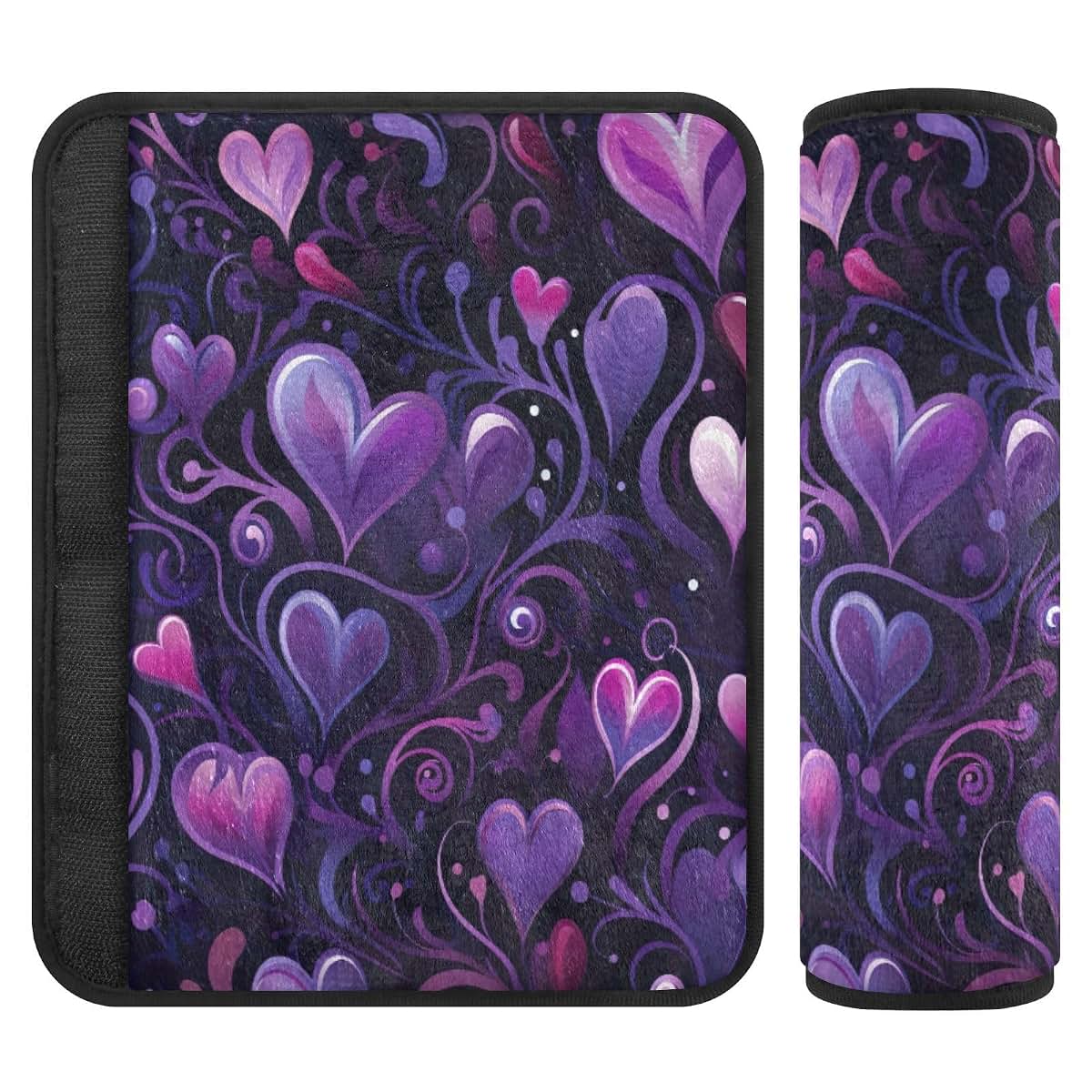 UMIRIKO Car Seat Belt Pad Covers, Purple Heart Flannel Cushion Strap Pads, 2 Pack (Small)