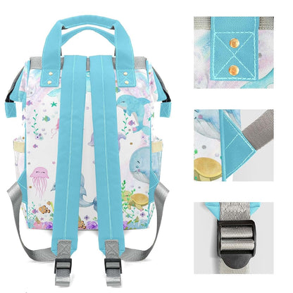 LiSoAkWE Under the Sea Fish Creatures Personalized Diaper Bag with Name,Customized Nappy Backpack with Thermal Pockets (photo 4)