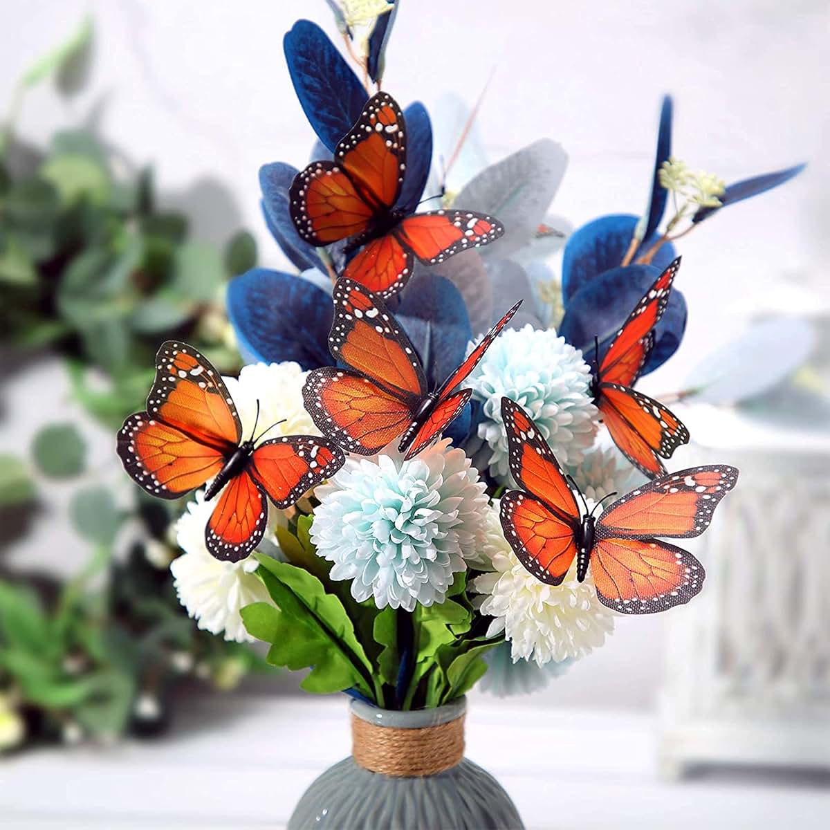 LOVPLAY 3D Monarch Butterfly Stickers Home Decor Fake Orange Butterflies Wall Decor for Flower Arrangement Removable
